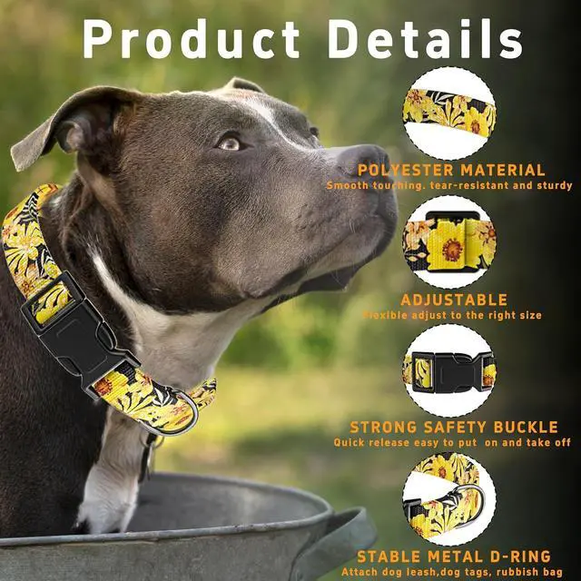 Alt view image 2 of 6 - Seyezo Dog Collar, Floral Puppy Collar, Yellow Floral, XS | For Boys Girls, Small Medium Large Dogs, Adjustable Soft Floral Pattern, Safety Buckle, For Male Females, Tear-resistant