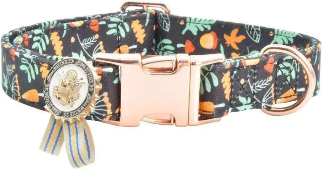 Main image of Metal Buckle Dog Collar with Dedals, 3-Size Comfortable Adjustable Cotton Dog Collar for Small, Medium, Large Male Female Dogs (Foliage, L(15-23in))