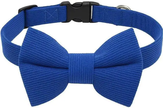 Main image of THAIN Dog Collar with Bow Tie Corduroy,Soft,Breathable&Adjustable Quick Release Plastic Buckle Dog Collars for Small Medium Large Dogs Pets (Blue, S)