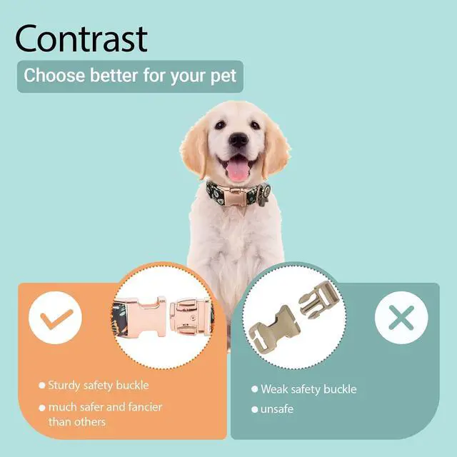 Alt view image 5 of 7 - Metal Buckle Dog Collar with Dedals, 3-Size Comfortable Adjustable Cotton Dog Collar for Small, Medium, Large Male Female Dogs (Foliage, L(15-23in))
