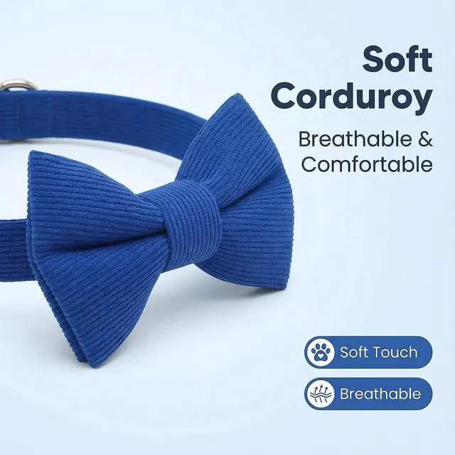 Alt view image 3 of 6 - THAIN Dog Collar with Bow Tie Corduroy,Soft,Breathable&Adjustable Quick Release Plastic Buckle Dog Collars for Small Medium Large Dogs Pets (Blue, S)