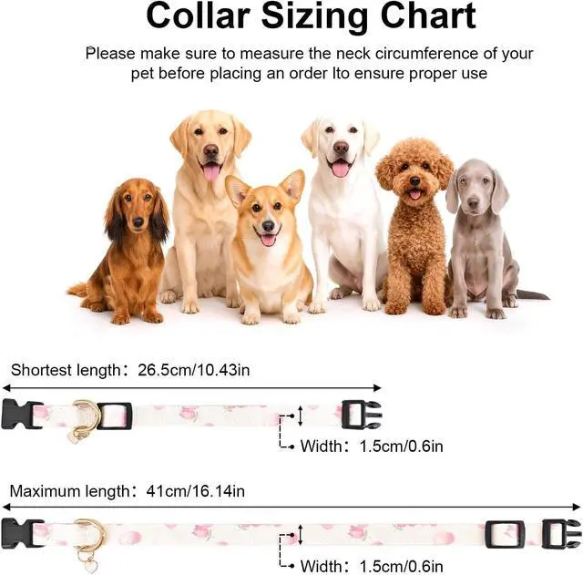 Alt view image 3 of 7 - Handmade Cotton Dog Collar with Unique Patterns, White and Pink Love Heart Design and Pendant for Puppies