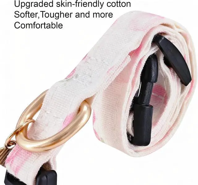 Alt view image 4 of 7 - Handmade Cotton Dog Collar with Unique Patterns, White and Pink Love Heart Design and Pendant for Puppies