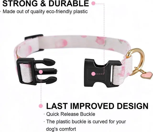 Alt view image 5 of 7 - Handmade Cotton Dog Collar with Unique Patterns, White and Pink Love Heart Design and Pendant for Puppies