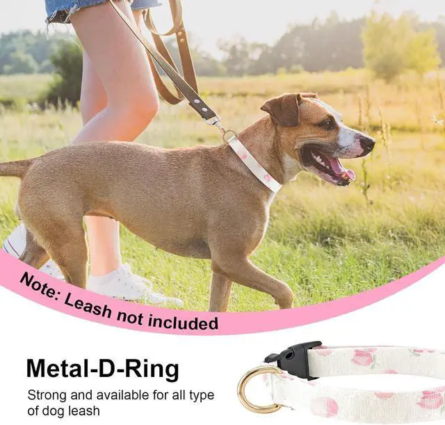 Alt view image 7 of 7 - Handmade Cotton Dog Collar with Unique Patterns, White and Pink Love Heart Design and Pendant for Puppies