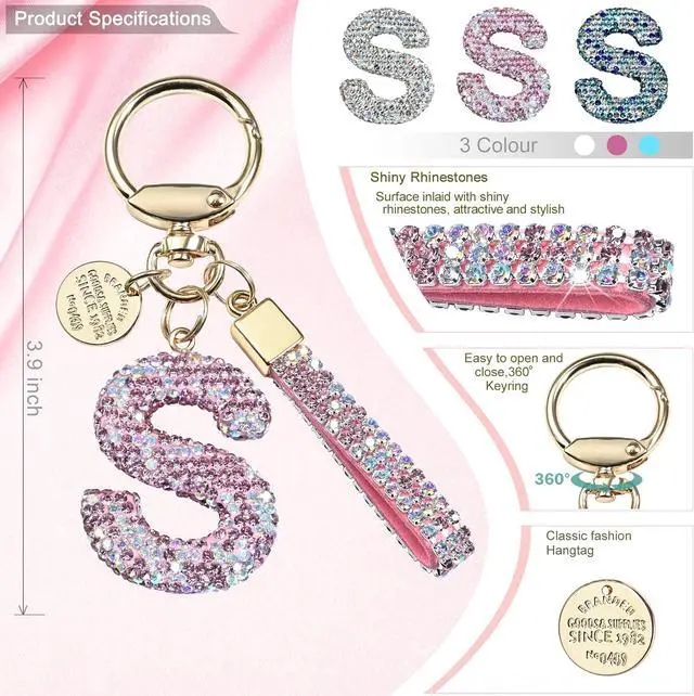Alt view image 2 of 6 - JINGUAZI Bling Initial Letter Keychain Bag Charms for Women | Sparkly cute lanyard accessories for handbags, purses, backpacks, car key small gifts for women
