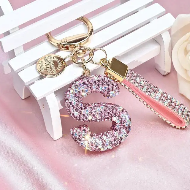 Alt view image 4 of 6 - JINGUAZI Bling Initial Letter Keychain Bag Charms for Women | Sparkly cute lanyard accessories for handbags, purses, backpacks, car key small gifts for women