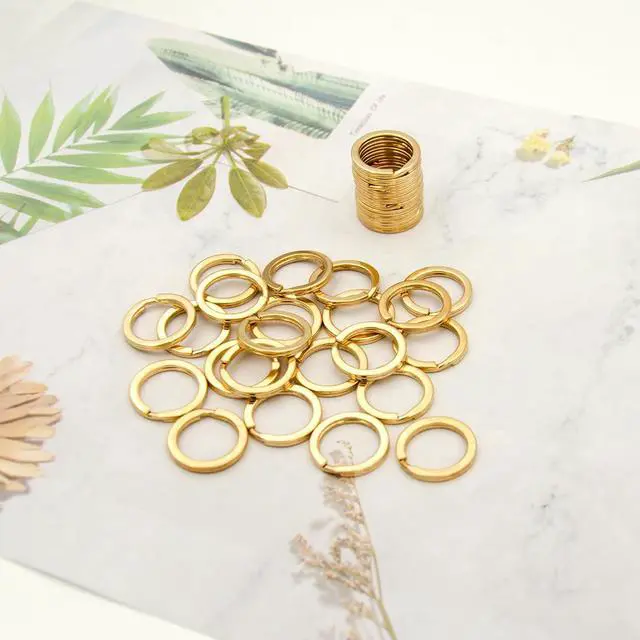 Alt view image 4 of 6 - 20 Pack Key Ring Keychain 3/4 Inch 20mm Diameter Metal Golden Flat Split Key Chains Rings for Home Car Dog Tag Office Lanyards Keys Attachment