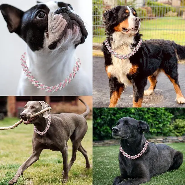 Alt view image 2 of 5 - Silver Cuban Link Dog Collar,Bling Dog Chain Collars Diamond Dog Necklace Rhinestone Cat Chain Sparkly Glitter Girls Female Kitten Puppy Necklace for Small Medium Large Pet,12 Inch