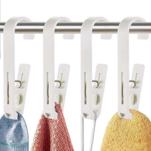 Main image of Laundry Hooks with Clips Hanger Closet Organizer Clamps Socks Boot Bras Towels for Bathroom Wardrobe Kitchen Office 4Pcs (White)