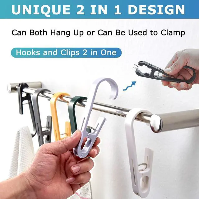 Alt view image 2 of 7 - Laundry Hooks with Clips Hanger Closet Organizer Clamps Socks Boot Bras Towels for Bathroom Wardrobe Kitchen Office 4Pcs (White)