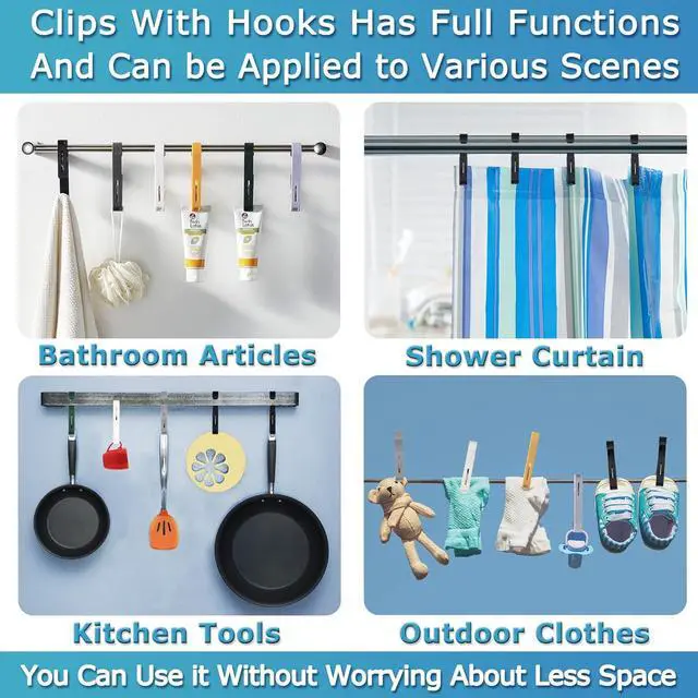 Alt view image 6 of 7 - Laundry Hooks with Clips Hanger Closet Organizer Clamps Socks Boot Bras Towels for Bathroom Wardrobe Kitchen Office 4Pcs (White)