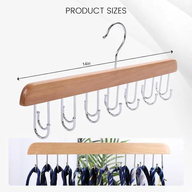Alt view image 2 of 7 - JOHOUSE Belt Organizer for Closet Max 42 Belts, Wooden Sports Bra Hanger Tie Rack with 14 Hooks for Men Women Tank Top, Scarf Closet Storage