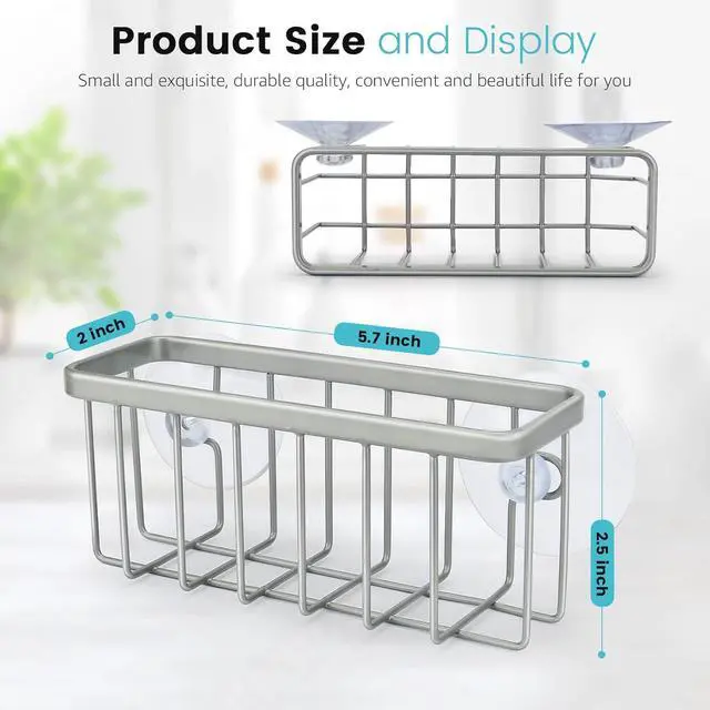 Alt view image 2 of 5 - HLOOL Sponge Holder for Kitchen Sink, Kitchen Sink Caddy -Mat Silver | Dish Soap Holder,Kitchen Sink Organizer for Sponge, Brushes, Stoppers and Scrapers Storage Accessories
