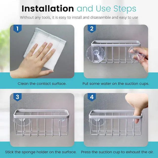 Alt view image 5 of 5 - HLOOL Sponge Holder for Kitchen Sink, Kitchen Sink Caddy -Mat Silver | Dish Soap Holder,Kitchen Sink Organizer for Sponge, Brushes, Stoppers and Scrapers Storage Accessories