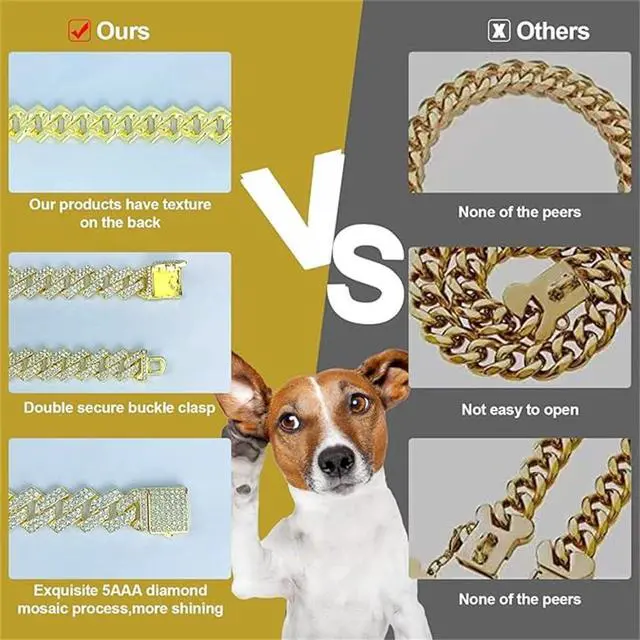 Alt view image 4 of 5 - Silver Cuban Link Dog Collar,Bling Dog Chain Collars Diamond Dog Necklace Rhinestone Cat Chain Sparkly Glitter Girls Female Kitten Puppy Necklace for Small Medium Large Pet,12 Inch
