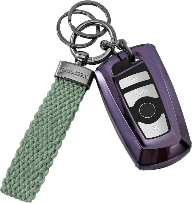 Main image of WEESMILE Stretchy Car Keychain Nylon Cute Key Fob KeyChains for Women Men | Universal small keychain with 3 key rings, Anti-Lost d-Ring, Car Accessories, Short keychain holders for Home Car Keys