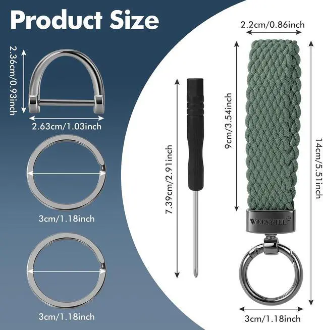 Alt view image 4 of 7 - WEESMILE Stretchy Car Keychain Nylon Cute Key Fob KeyChains for Women Men | Universal small keychain with 3 key rings, Anti-Lost d-Ring, Car Accessories, Short keychain holders for Home Car Keys