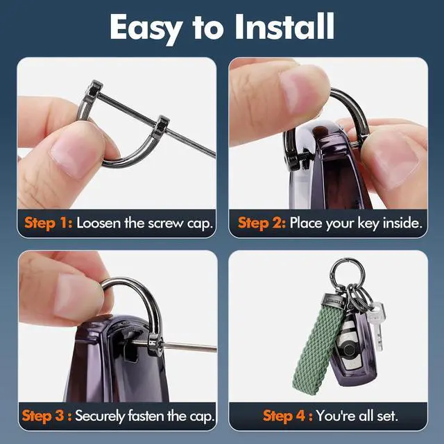 Alt view image 5 of 7 - WEESMILE Stretchy Car Keychain Nylon Cute Key Fob KeyChains for Women Men | Universal small keychain with 3 key rings, Anti-Lost d-Ring, Car Accessories, Short keychain holders for Home Car Keys