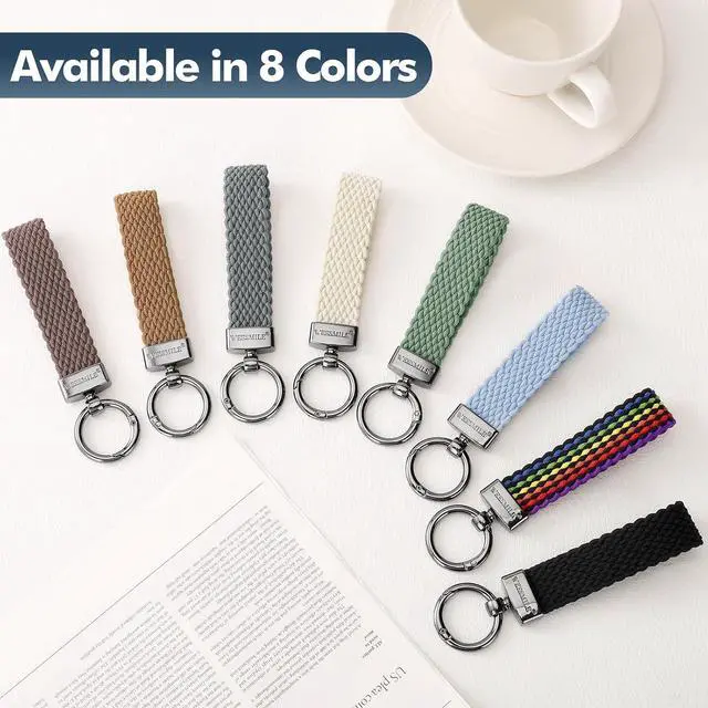 Alt view image 7 of 7 - WEESMILE Stretchy Car Keychain Nylon Cute Key Fob KeyChains for Women Men | Universal small keychain with 3 key rings, Anti-Lost d-Ring, Car Accessories, Short keychain holders for Home Car Keys