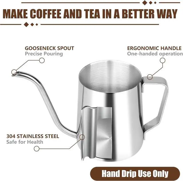 Alt view image 3 of 5 - Pour Over Coffee Kettle,Gooseneck Camping Coffee Pot,Spout Tea Pot,12 oz | Hand Drip Coffee One Serving Pour Over Kettle,Filter Coffee,Drip Cup 350ML 1Pack