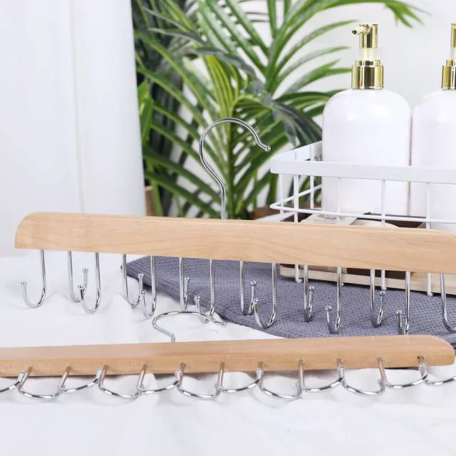 Alt view image 7 of 7 - JOHOUSE Belt Organizer for Closet Max 42 Belts, Wooden Sports Bra Hanger Tie Rack with 14 Hooks for Men Women Tank Top, Scarf Closet Storage