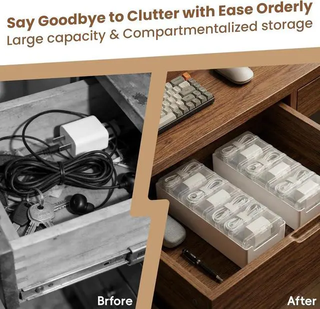 Alt view image 4 of 6 - 8 Individual Cable Organizer Boxes With Base, Cord Storage Organizer With Labels And Cable Straps For Charging Cables, Adapters, Earphones (8 pcs Individual Cable, 1 Pack)