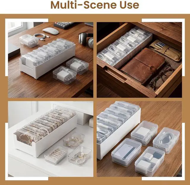 Alt view image 6 of 6 - 8 Individual Cable Organizer Boxes With Base, Cord Storage Organizer With Labels And Cable Straps For Charging Cables, Adapters, Earphones (8 pcs Individual Cable, 1 Pack)