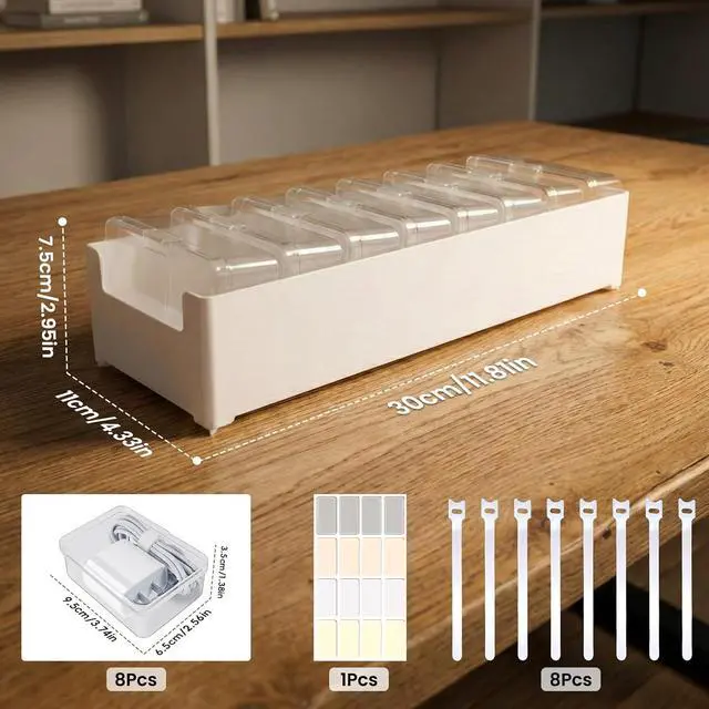 Alt view image 2 of 6 - 8 Individual Cable Organizer Boxes With Base, Cord Storage Organizer With Labels And Cable Straps For Charging Cables, Adapters, Earphones (8 pcs Individual Cable, 1 Pack)