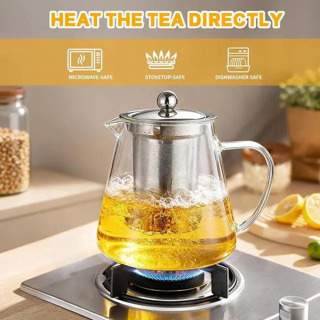 Alt view image 2 of 7 - Glass Teapot with Stainless Steel Infuser, Borosilicate Glass Tea Maker, Stovetop Safe (550ML)