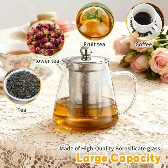 Alt view image 4 of 7 - Glass Teapot with Stainless Steel Infuser, Borosilicate Glass Tea Maker, Stovetop Safe (550ML)