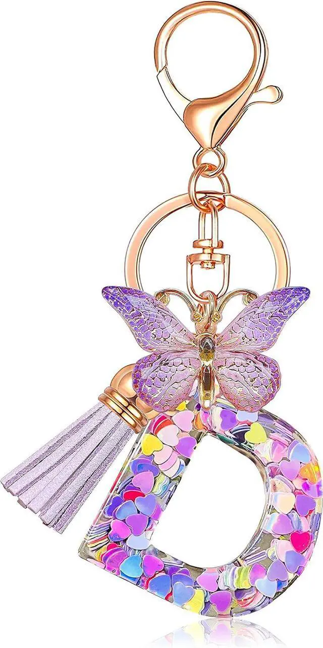 Main image of JINGUAZI Butterfly Initial Letter Keychain Bag Charms for Women | Cute pendant accessories for purses, handbags, backpacks, car keys, small gift for her young women, mothers, teachers