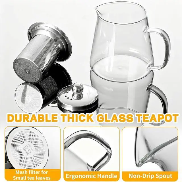 Alt view image 6 of 7 - Glass Teapot with Stainless Steel Infuser, Borosilicate Glass Tea Maker, Stovetop Safe (550ML)