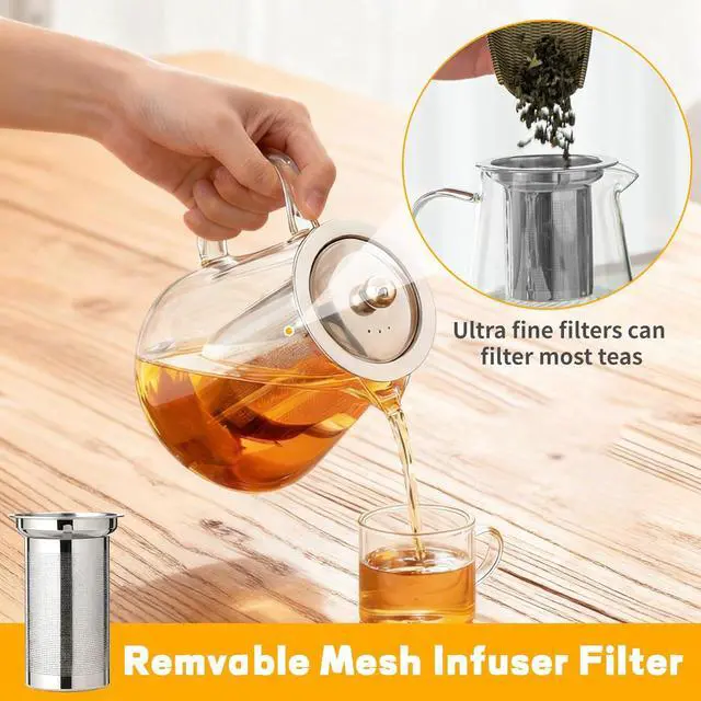 Alt view image 5 of 7 - Glass Teapot with Stainless Steel Infuser, Borosilicate Glass Tea Maker, Stovetop Safe (550ML)