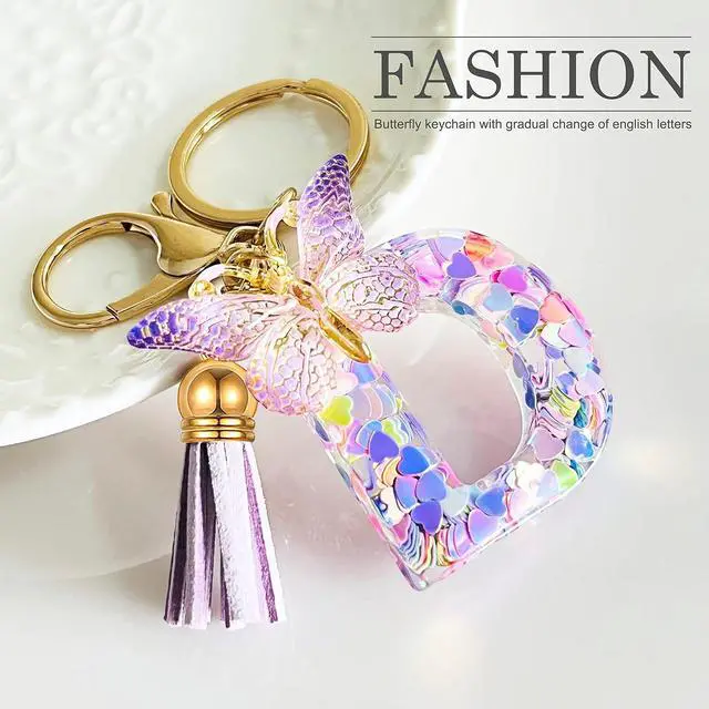 Alt view image 2 of 6 - JINGUAZI Butterfly Initial Letter Keychain Bag Charms for Women | Cute pendant accessories for purses, handbags, backpacks, car keys, small gift for her young women, mothers, teachers