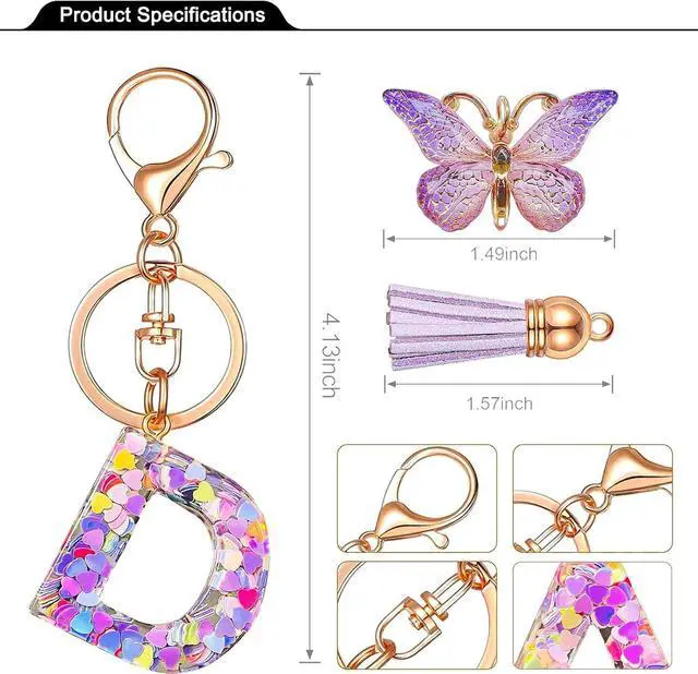 Alt view image 3 of 6 - JINGUAZI Butterfly Initial Letter Keychain Bag Charms for Women | Cute pendant accessories for purses, handbags, backpacks, car keys, small gift for her young women, mothers, teachers