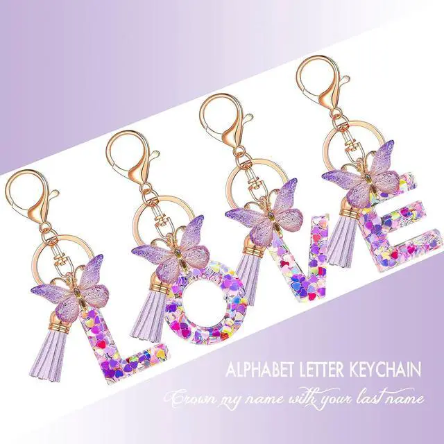 Alt view image 4 of 6 - JINGUAZI Butterfly Initial Letter Keychain Bag Charms for Women | Cute pendant accessories for purses, handbags, backpacks, car keys, small gift for her young women, mothers, teachers