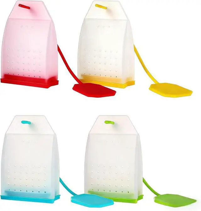 Main image of 4 Pack Reusable Silicone Tea Bags Loose Leaf Tea Infuser Strainer Set Premium Tea Filter with Long Rope for Tea Cups Mugs and Teapots (Colors Random)