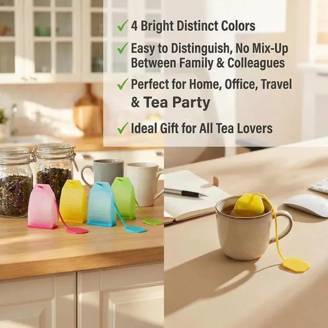Alt view image 3 of 6 - 4 Pack Reusable Silicone Tea Bags Loose Leaf Tea Infuser Strainer Set Premium Tea Filter with Long Rope for Tea Cups Mugs and Teapots (Colors Random)