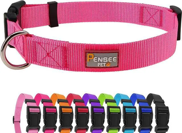 Main image of Basic Dog Collar, Adjustable Nylon for Small Dogs,Hot Pink | Quick Release,Metal D-Ring,