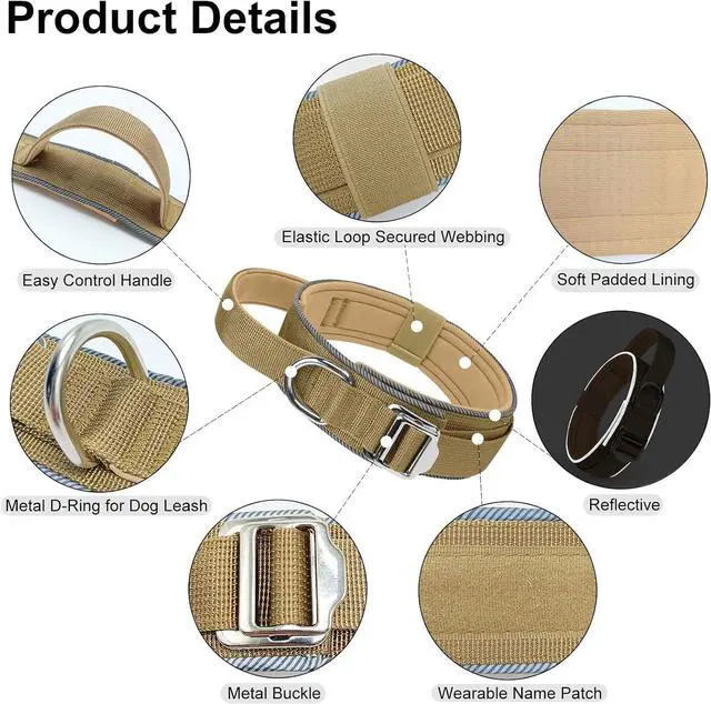 Alt view image 2 of 7 - Tactical Dog Collar Military Nylon Training Adjustable Collar | Medium & Large Dogs Control Handle, Reflective Collars with Metal Buckle Training Walking