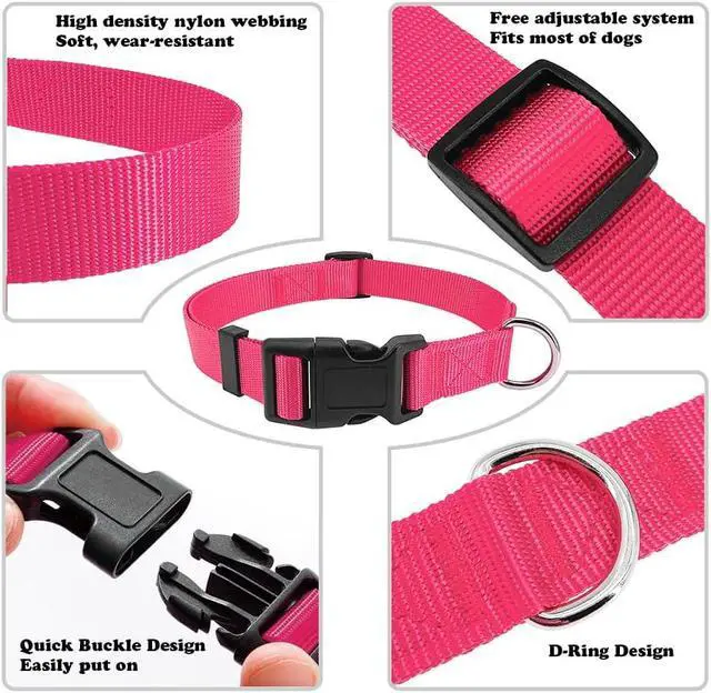 Alt view image 3 of 4 - Basic Dog Collar, Adjustable Nylon for Small Dogs,Hot Pink | Quick Release,Metal D-Ring,