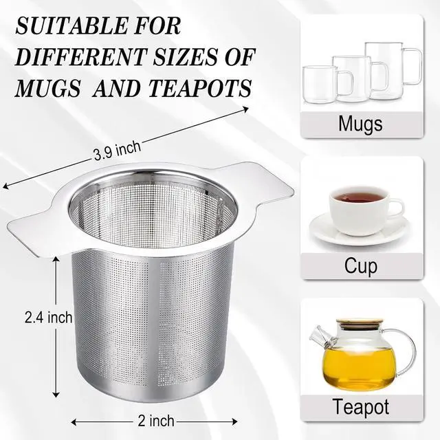 Alt view image 2 of 7 - Extra Fine Mesh Tea Infuser for Loose Leaf Tea and Coffee, Large Capacity | Stainless Steel Tea Steeper Strainer with Perfect Size Double Handles for Hanging on Teapots, Mugs, Cups, Easy to Clean