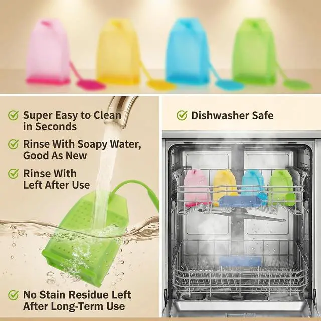 Alt view image 6 of 6 - 4 Pack Reusable Silicone Tea Bags Loose Leaf Tea Infuser Strainer Set Premium Tea Filter with Long Rope for Tea Cups Mugs and Teapots (Colors Random)