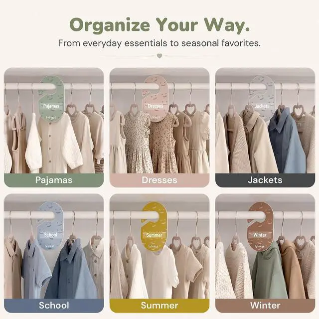 Alt view image 5 of 7 - Baby Closet Size Dividers with Reusable Labels, 8 Pack | Customize 8 closet dividers with labels for baby sizes, clothing types, or seasons as your childs wardrobe grows