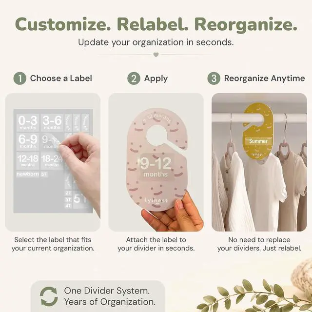 Alt view image 6 of 7 - Baby Closet Size Dividers with Reusable Labels, 8 Pack | Customize 8 closet dividers with labels for baby sizes, clothing types, or seasons as your childs wardrobe grows