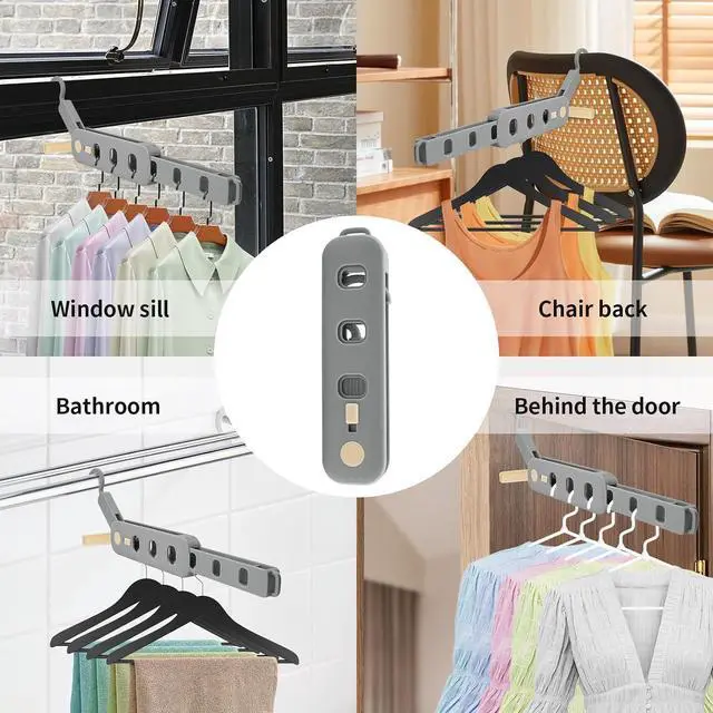 Alt view image 2 of 7 - Coopache Folding Clothes Drying Rack Portable for Travel 1PC | Space Saving Hangers Plastic for Closet (Grey 1 Pack)