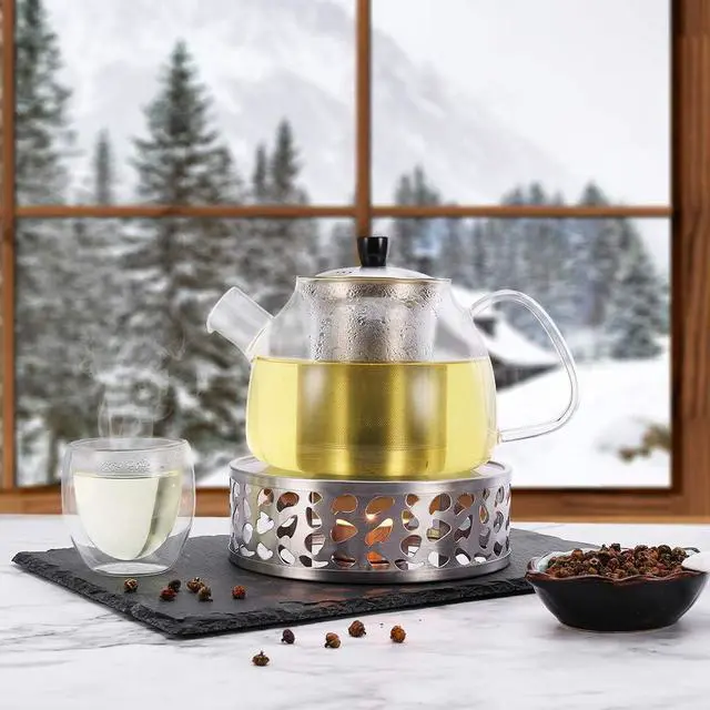 Alt view image 2 of 7 - Simtive Teapot Warmer, Brushed Stainless Steel Tea Warmer with Tealight Holder, Silver