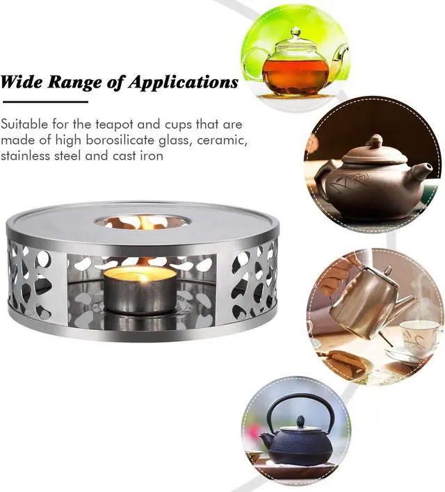 Alt view image 3 of 7 - Simtive Teapot Warmer, Brushed Stainless Steel Tea Warmer with Tealight Holder, Silver