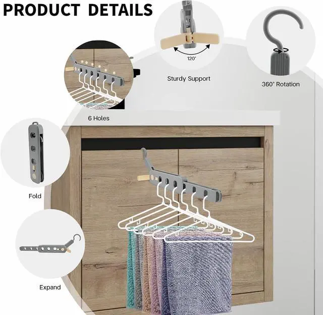 Alt view image 5 of 7 - Coopache Folding Clothes Drying Rack Portable for Travel 1PC | Space Saving Hangers Plastic for Closet (Grey 1 Pack)